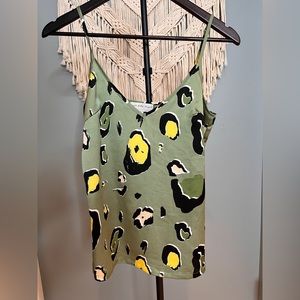 Green leopard print satin blouse tank small